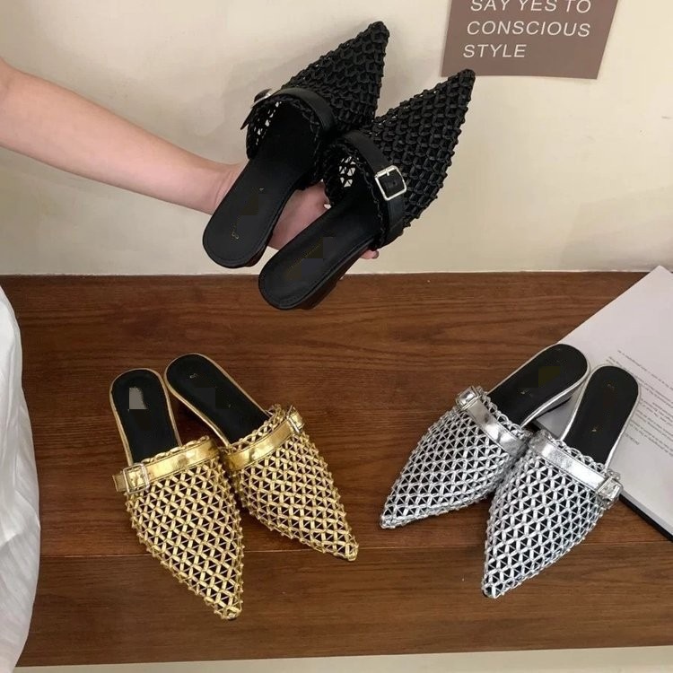 Zapatillas de tela coreana para mujeres 2026 verano nuevo tacones de malla puntuales diarios casuales zapatillas frías image 2