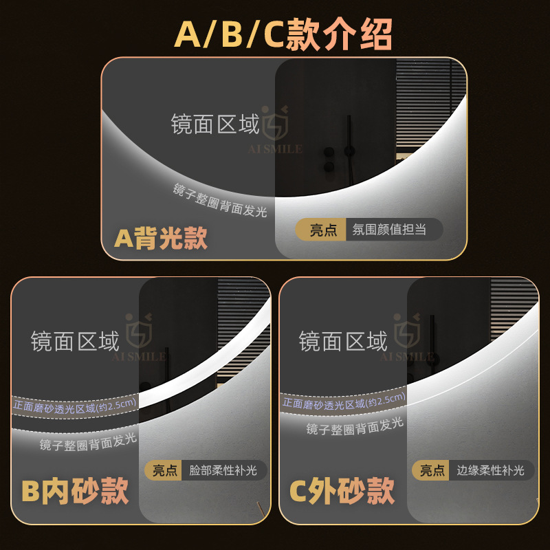 Espejo de baño de forma irregular, espejo de baño inteligente, espejo de vestir, espejo de maquillaje colgado en la pared con luz, espejo de baño