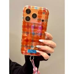 秋日棕红格纹撞色毛绒星星挂件适用iPhone17promax苹果15手机壳16