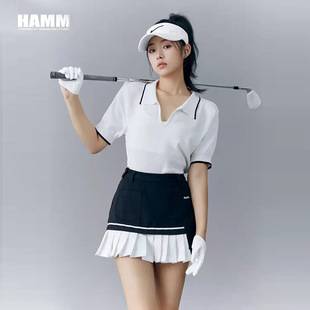 Korean Style Golf Clothing Women's Suit Summer Ice Silk White Short-Sleeved Polo Shirt Golf Quick-Drying Pleated Skirt