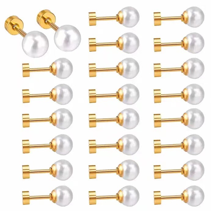 Pearl screw twist buckle stainless steel stud earrings female temperament simple small design sense ear hole anti-lost factory direct sales Pearl screw twist buckle stainless steel stud earrings female temperament simple small design sense ear hole anti-lost factory direct sales