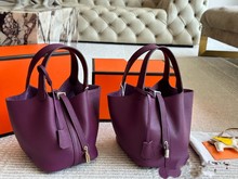 2025新款头层荔枝纹真皮水桶包欧美品牌时尚金扣牛皮菜篮子女包包