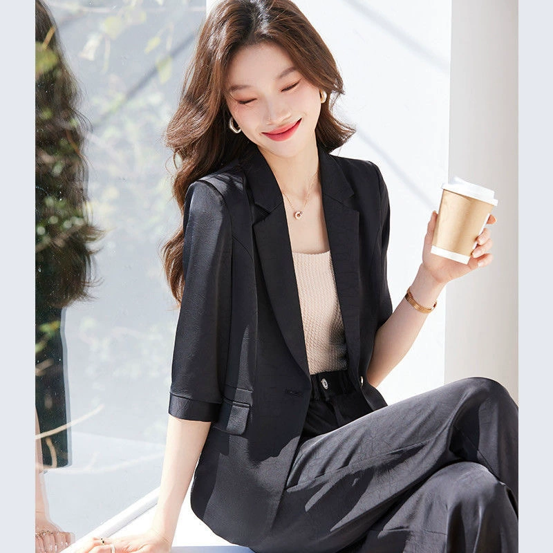 Ацетатный костюм 2025 новый летний тонкий высококачественный пиджак элегантная профессиональная рабочая одежда