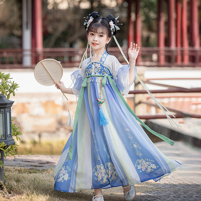 Girls kids fairy hanfu girls tang suit embroidery han tang song ming cosplay princess dress Chinese wind Ru fairy short-sleeved dress skirt