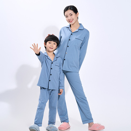 Spring and Autumn 100% cotton parent-child home wear set, casual long-sleeved home pajama set for men, women, middle and large children, Category A