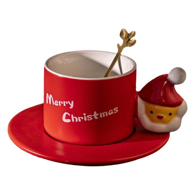 Creativo regalo de Navidad Red rojo de alto aspecto té de la tarde taza de café taza personalizada, plato y cuchara taza de combinación