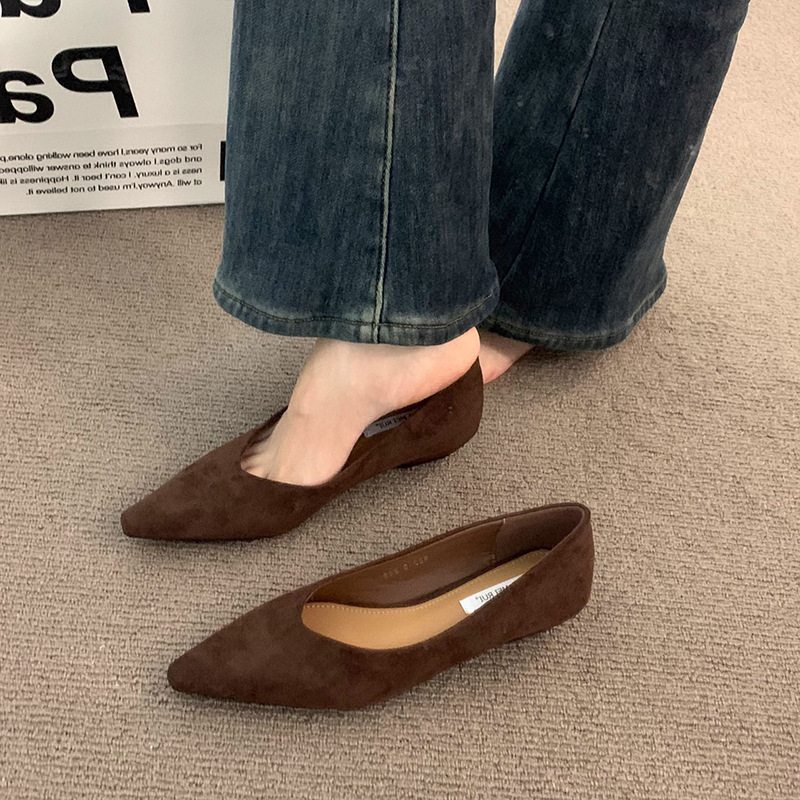 French-Style High-End Niche Brown Women's Shoes 2025 Spring and Autumn Wedge Temperament Pointed Toe Commuting Evening Grandma Shoes