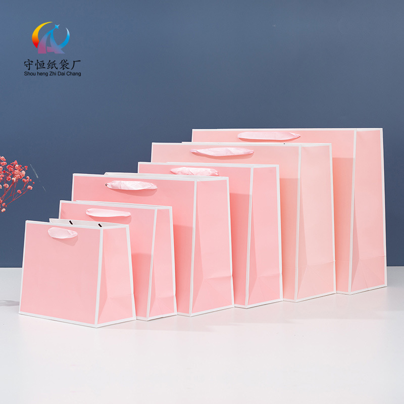 Pink and White Edge Birthday Gift Handbag Milk Tea Takeaway Packing Bag Shopping Gift Packaging Bag Wholesale