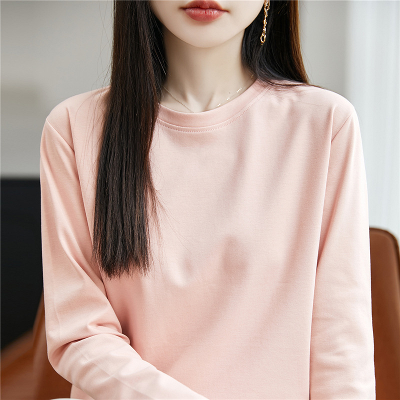 100纯棉针织打底衫女士圆领套头内搭上衣早秋新款休闲百搭风纯色|undefined