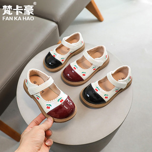 Fankahao girls' cherry sweet princess shoes 2024 Spring and Autumn new children's round toe leather shoes performance shoes