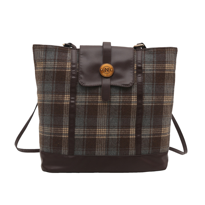 Bolsas de invierno a cuadros de gran capacidad para mujeres otoño y invierno 2024 nueva moda retro bolsas de tote versátiles mochila de hombro casual