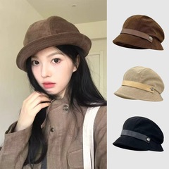 灯芯绒渔夫帽女2025新款韩版百搭一帽多戴大头围大脸显脸小渔夫帽
