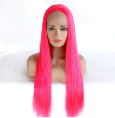 Europa y los Estados Unidos frente encaje fibra química peluca de moda damas fluorescente medio largo cabello recto medio tejido mano cubierta LW0142