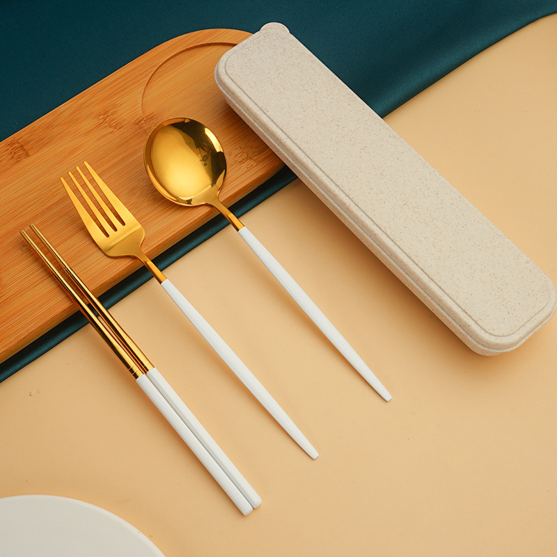 Korean-style stainless steel spoon chopsticks fork high-value three-piece gift student cartoon portable tableware set