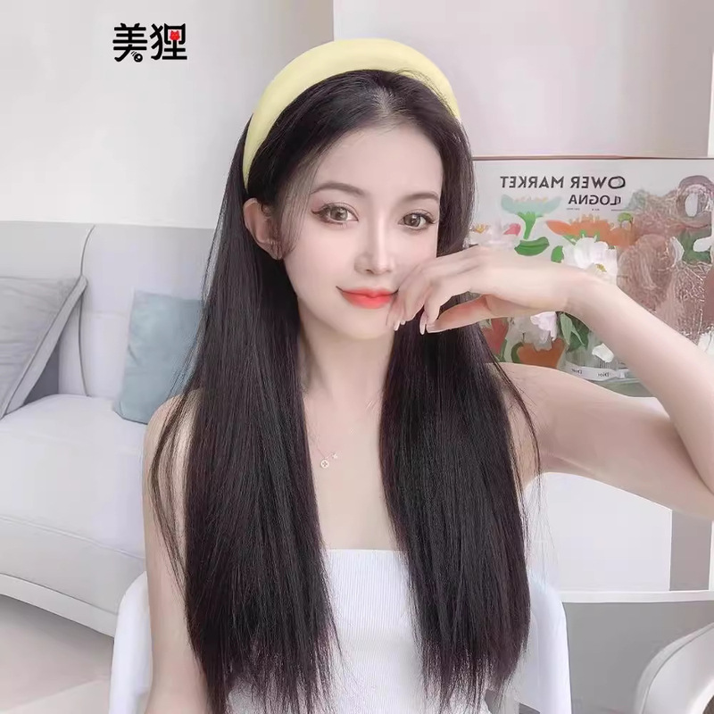 Coco Wig Women's Long Hair U-shaped Half-head Cover Hair Hoop Wig Long Straight Hair Natural Traceless Hair-extension Simulation Wig