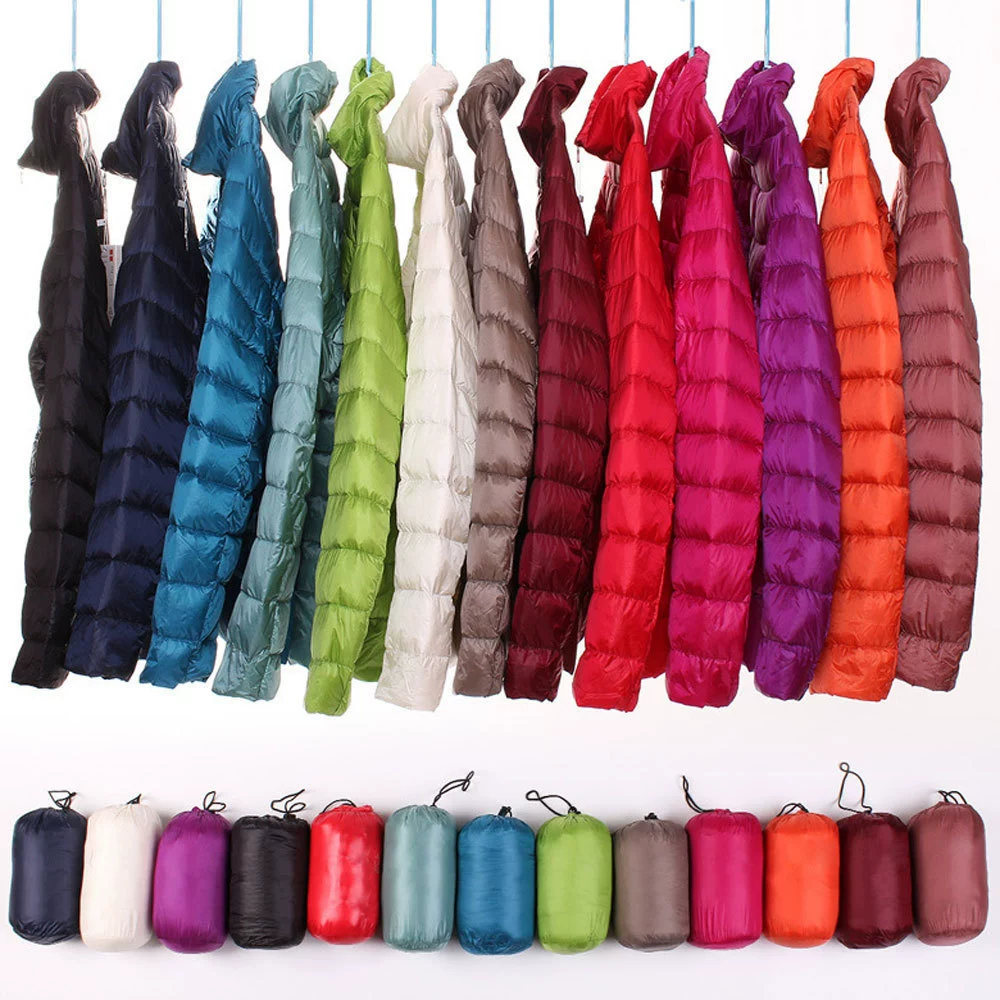 Женские ультралегкие пуховики, куртка с хлопковой подкладкой, Женская легкая зимняя куртка с коротким воротником-стойкой