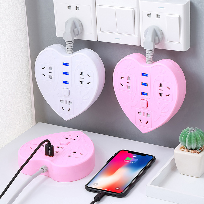 插线板少女心可爱排插带USB接线板家用多功能带线长线拖线板插座