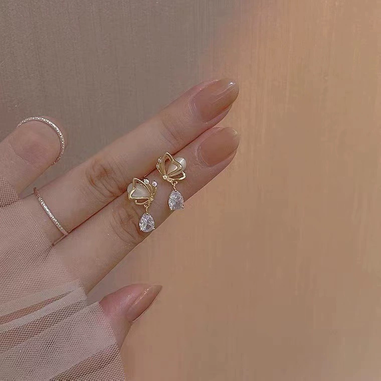 Серьги, универсальный цирконий, кошачий глаз, стиль легкой роскоши