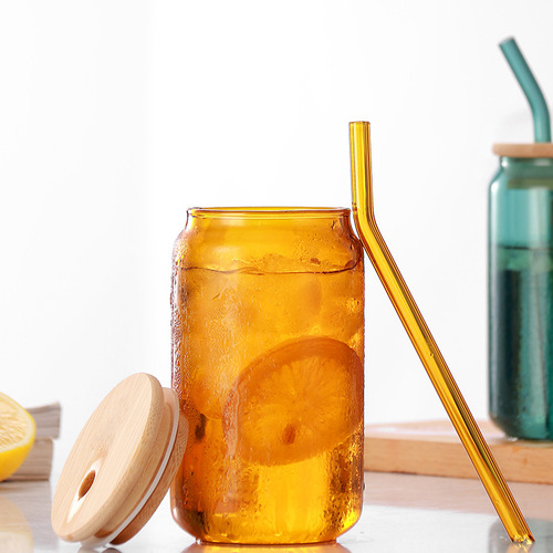 Internet celebrity ins style heat-resistant colored glass straw cup household juice cold drink coffee can can Coke water cup