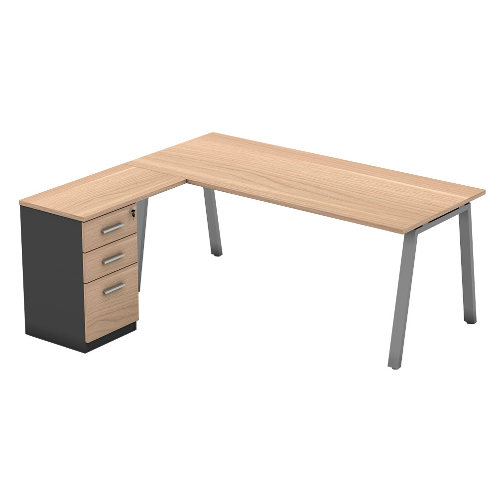 Mesa de oficina simple y moderna en forma de L con cajón 1 persona mesa de gerente de oficina de una sola persona mesa de jefe de pies de acero