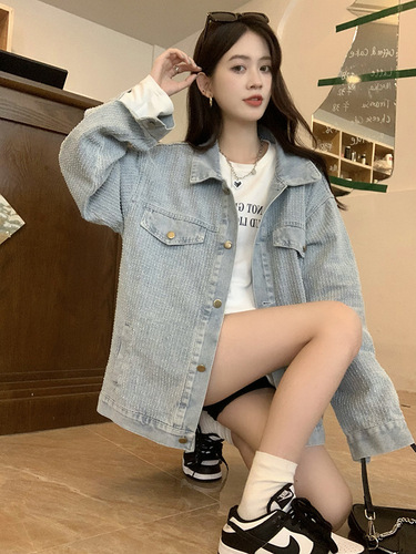 Plus size fat girl small fragrant style denim jacket women's autumn trendy ins retro loose design niche jacket top