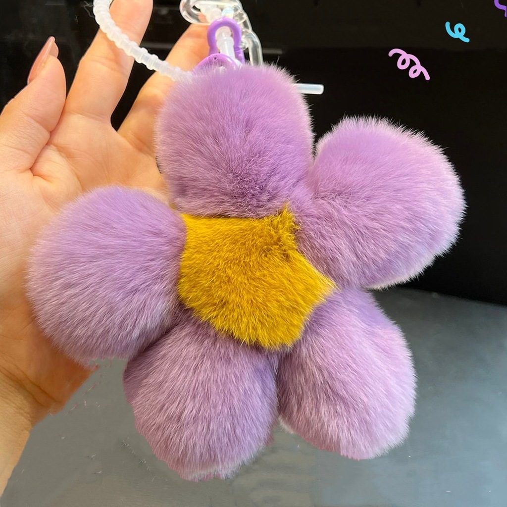 [Flor Linda] Real Rex conejo piel flor coche llavero colgante en línea celebridad ins felpa flor bolsa colgante