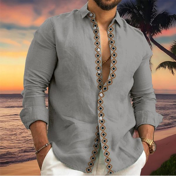 2024 verano Europa y América impresión digital transfronteriza ropa de hombre playa vacaciones jóvenes camisas de moda para hombres