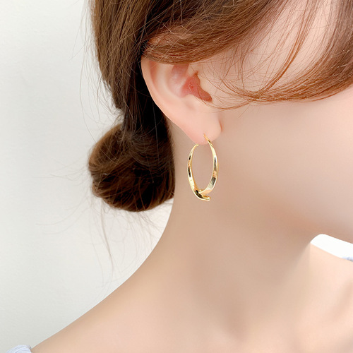 Silver needle metal cold style earrings, Korean style simple twist earrings, light luxury and high-end earrings wholesale