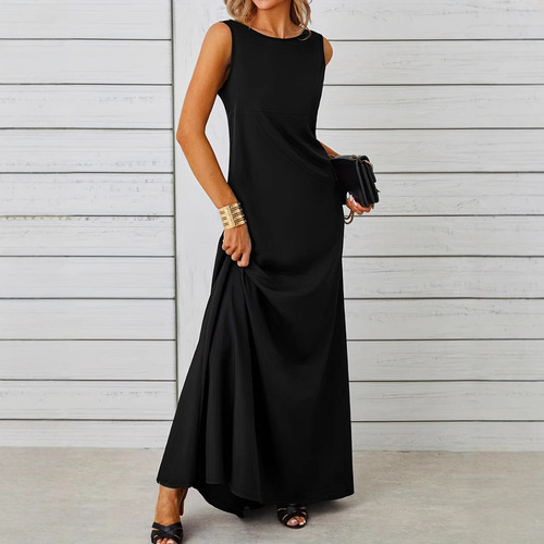 European and American Walmart Spring/Summer Sexy Chic High-Stretch Solid-Color Plus-Size Women's Dress