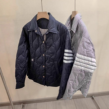 TB秋冬新款四道杠菱格纹翻领轻薄羽绒服女白鸭绒宽松休闲夹克外套