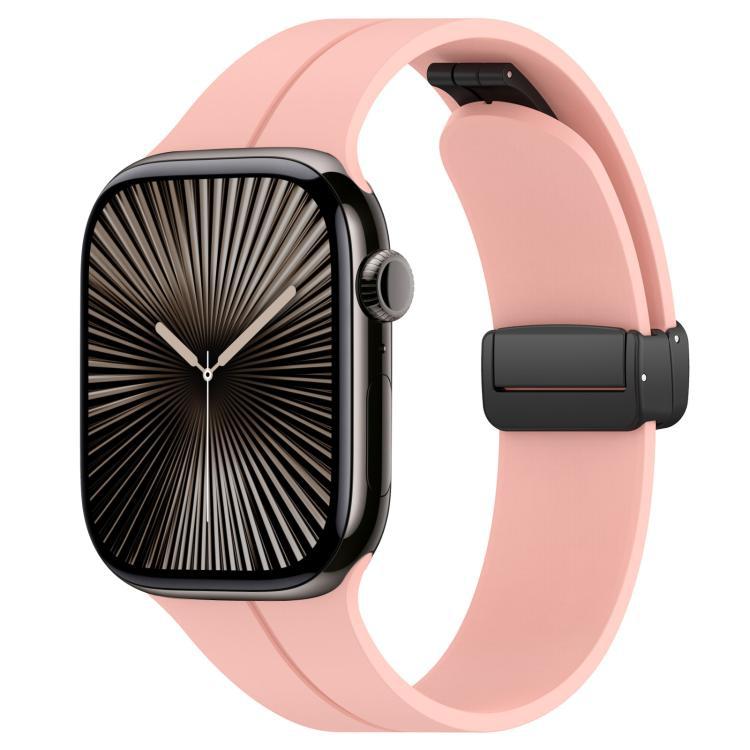 Correa de silicona con ranura plana con botón negro plegable para Apple Watch 42 - 49mm tamaño completo universal