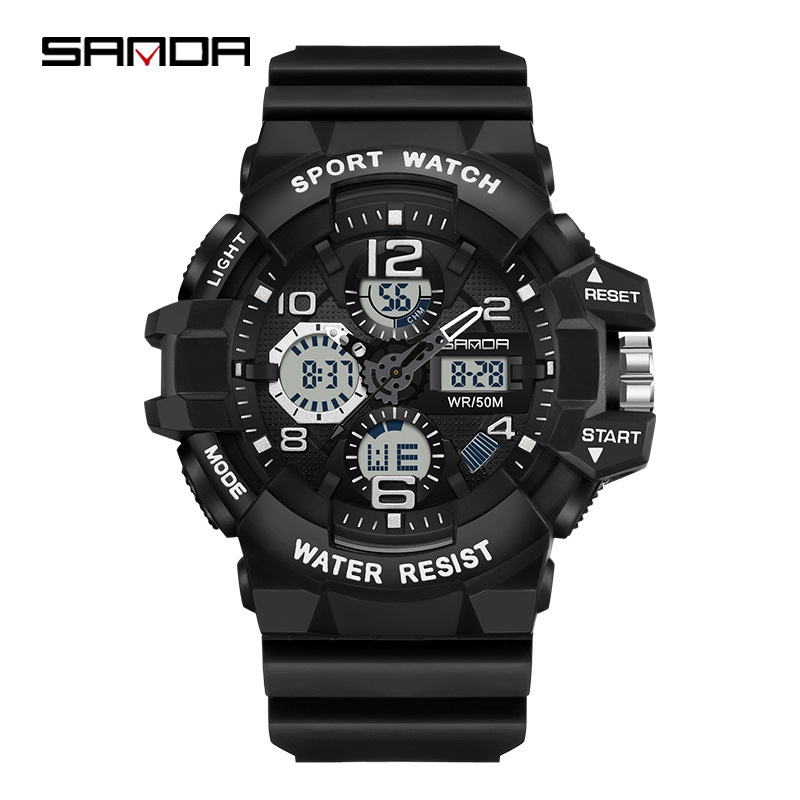 Sanda nueva moda multi-funcional reloj hombres impermeable luminoso deportes al aire libre de todo partido reloj electrónico