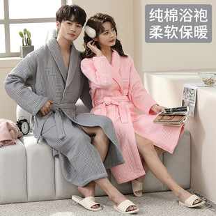 Pure Cotton Double Thickened Bathrobe for Couple Men's and Women's Autumn and Winter Hotel Hot Spring Pajamas Nightgown Beauty Salon Absorbent Quick-drying