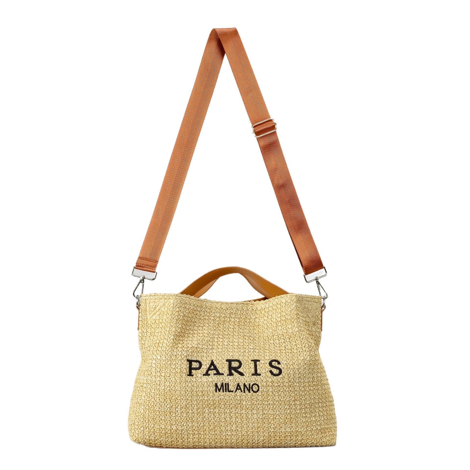Bolso de paja francés bolso de playa de vacaciones junto al mar bolso de playa bordado con letras femeninas bolso tote de gran capacidad bolso de verano bolso de hombro único