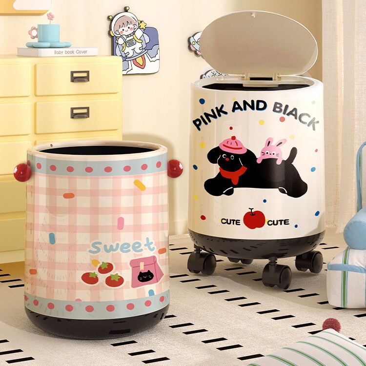 Printed Trash Can 2025 New Style Home Living Room High-Looking Bedroom Removable Large-Capacity Sanitary Bucket with Lid