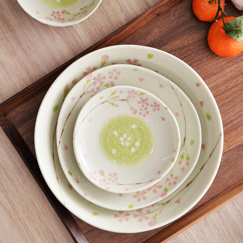 Sakura Tree Series Bowl and Plate Set, Household Ceramic Rice Bowl, Soup Bowl, Large Plate, Vegetable Plate, Large Noodle Bowl, Imported from Japan