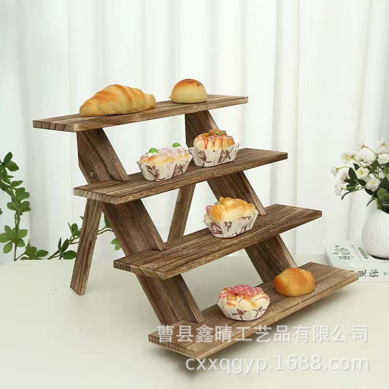 Estante de exhibición de postres de madera para restaurante Estante escalonado de madera de escritorio Estante de exhibición hecho a mano multicapa de madera maciza para el hogar