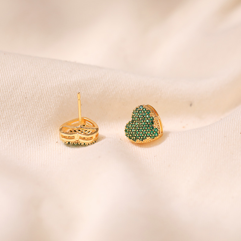 Copper Material 1 Pair Sweet Heart Shape Plating Inlay Copper Zircon 18k Gold Plated Ear Studs
