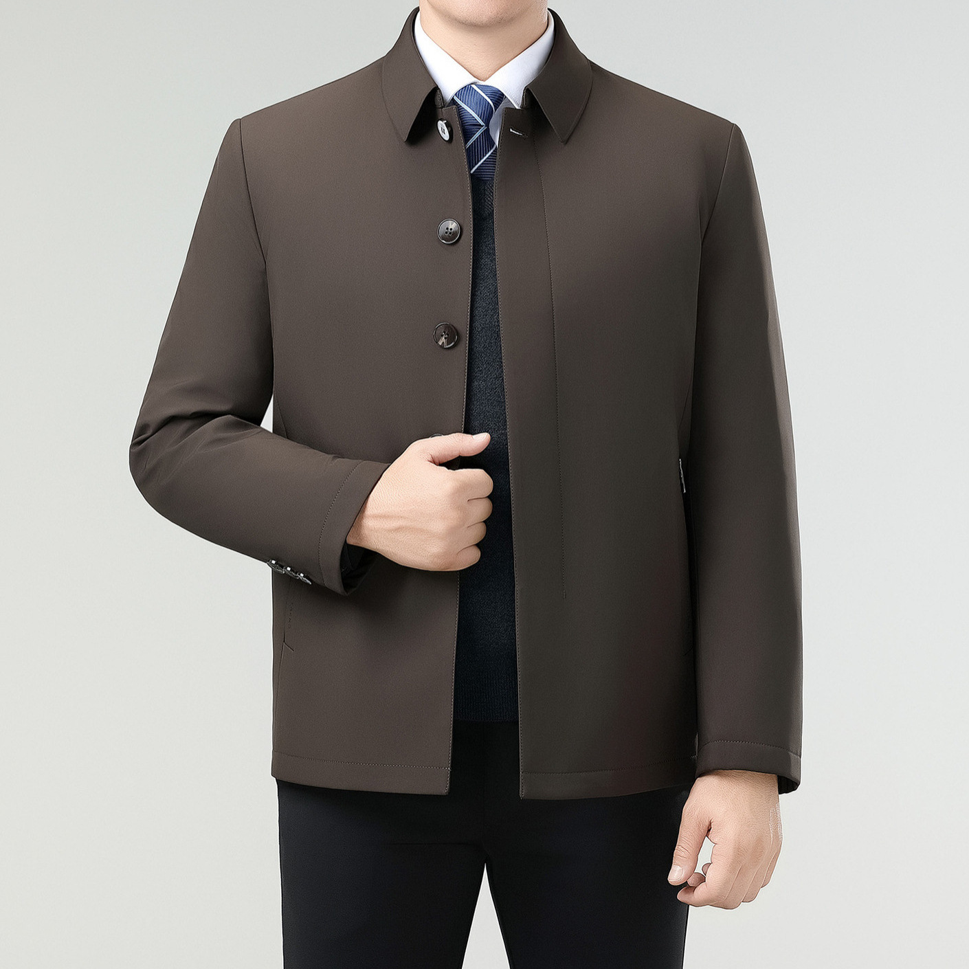 轻奢白鸭绒羽绒服男士翻领商务加厚爸爸装金貂绒内胆冬天保暖外套