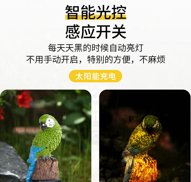 太阳能树脂鹦鹉地插灯