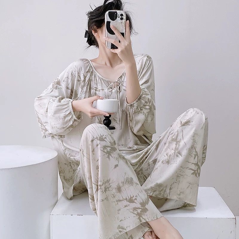 棉绸睡衣家居服慵懒国风睡衣女夏季圆领空调服百搭|undefined
