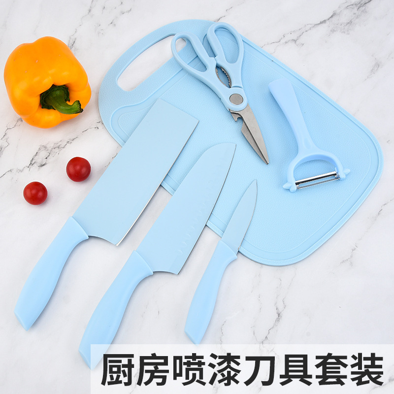 Fabricantes de cuchillos de pintura de cocina de acero inoxidable seis piezas con platos afilados caja de regalo al por mayor comercio exterior spot