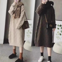 2025秋冬新款中长款毛衣连衣裙宽松加厚过膝针织毛衣裙配大衣内搭