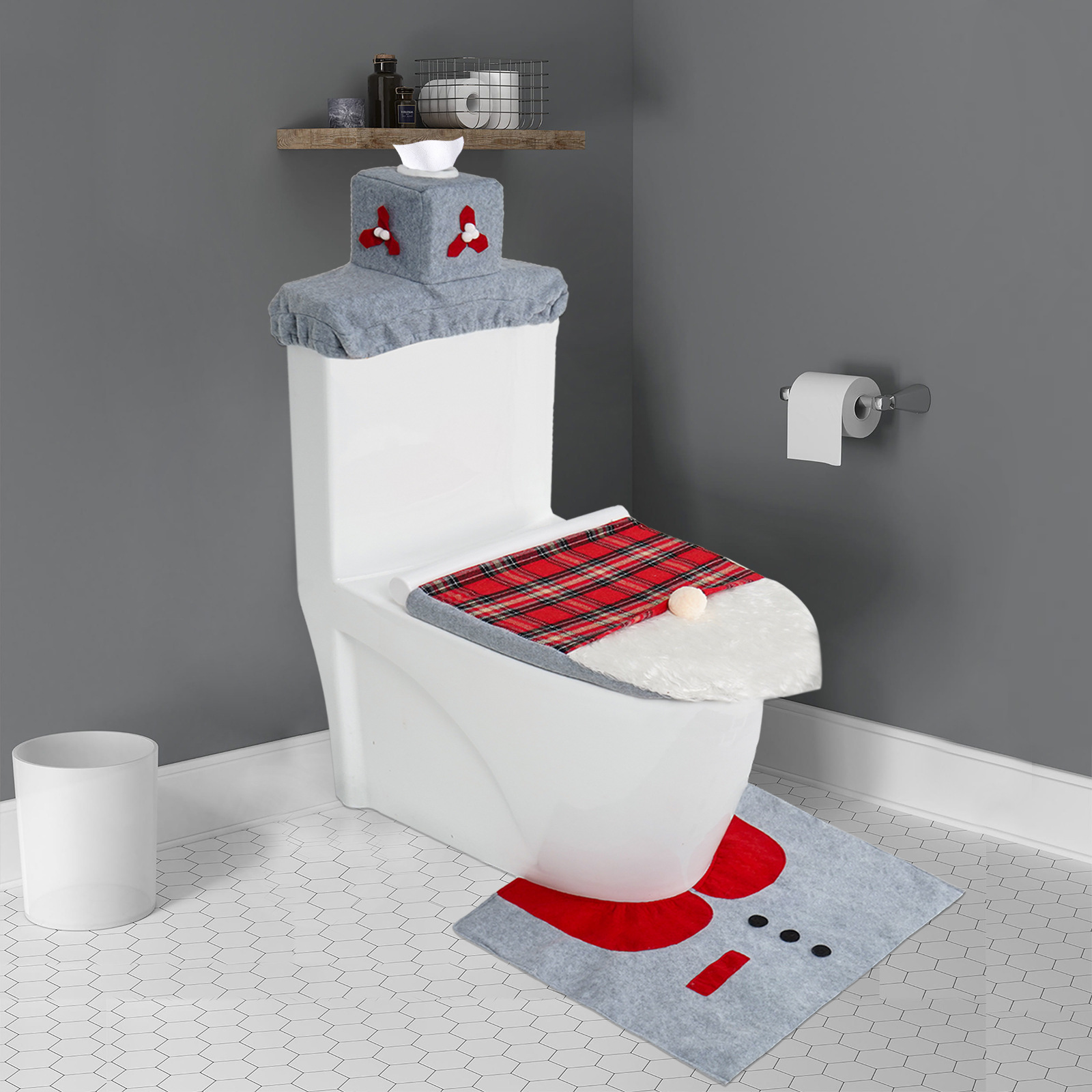 Cruzar la frontera caliente de Navidad cubierta de inodoro sin rostro muñeca de Navidad sin rostro ancianos inodoro de tres piezas decoraciones de inodoro