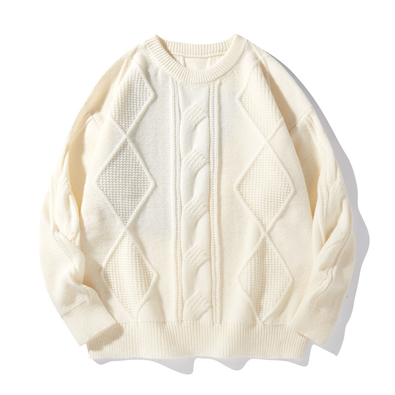 Pull en maille torsadée pour homme – Pull oversize à col rond et coupe décontractée pour l'hiver et l'automne (Noir/Beige/Marron/Kaki, M-XXL)_voghion.com