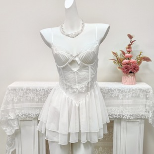 Original O French Style Mesh Sexy Nightgown 2025 Summer New Style with Steel Support Push-Up Sexy Intimates Pajamas for Women