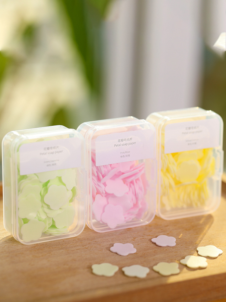 Portable Hand Soap Sheet Soap Paper for Students and Children, Disposable, Portable for Travel, Mini Petal Scented Soap Sheet Box