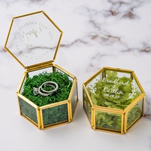 六边形玻璃戒指盒自定义logo图案情侣订婚永生花戒指盒婚礼戒指盒