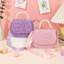 纯色大容量儿童包包可爱女童斜挎包手提包亮片材质
