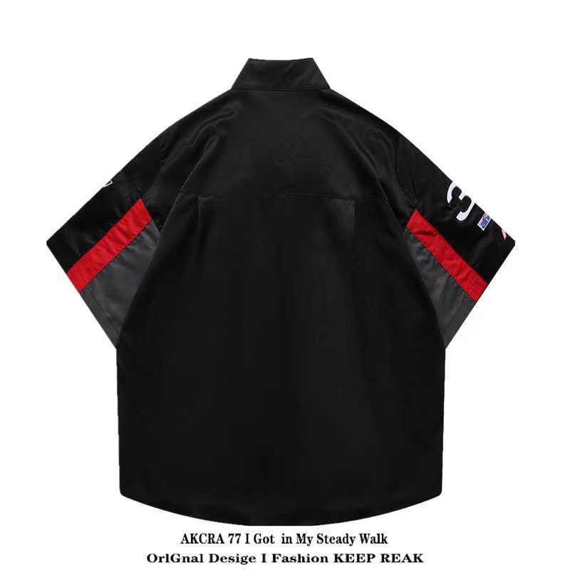 Camiseta de manga corta bordada con elementos de ropa de carreras retro de la calle de verano